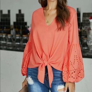 Boutique Coral Tie Front Top